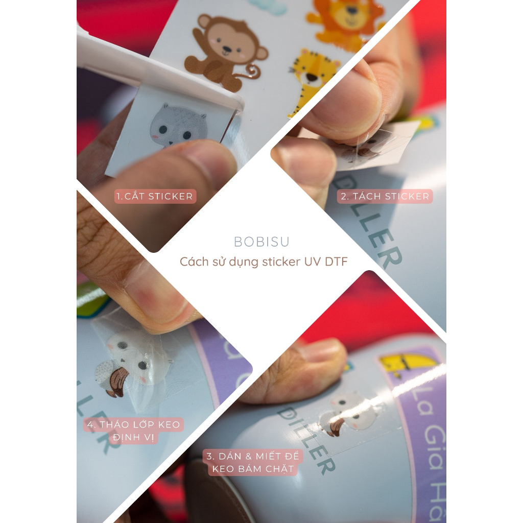 Sticker UV DTF chống nước trang trí bình nước, chén ăn cho bé