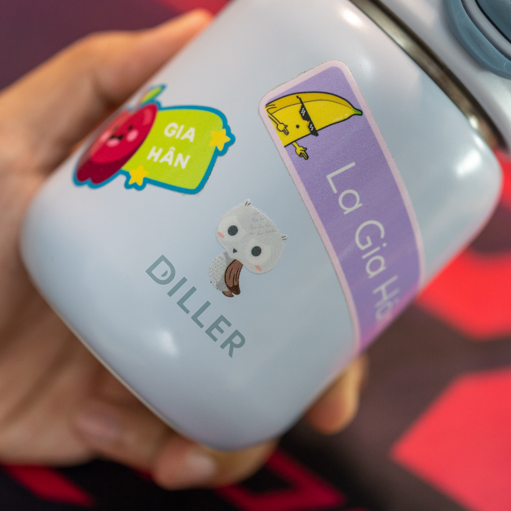 Sticker UV DTF chống nước trang trí bình nước, chén ăn cho bé