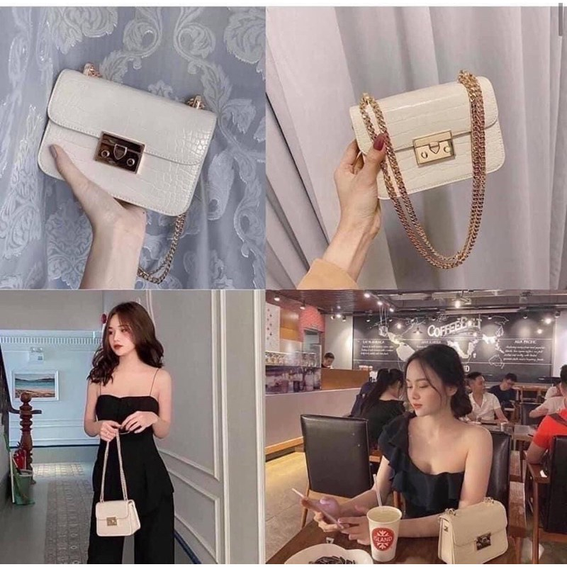 Túi xách nữ đẹp đeo chéo nữ, Túi đeo vai kẹp nách thời trang công sở da pu vân cá sấu dây xích cao cấp giá rẻ M171