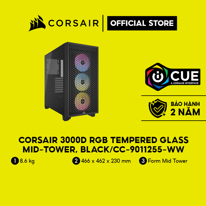 Vỏ máy tính Corsair 3000D RGB Tempered Glass Mid-Tower, Black/CC-9011255-WW