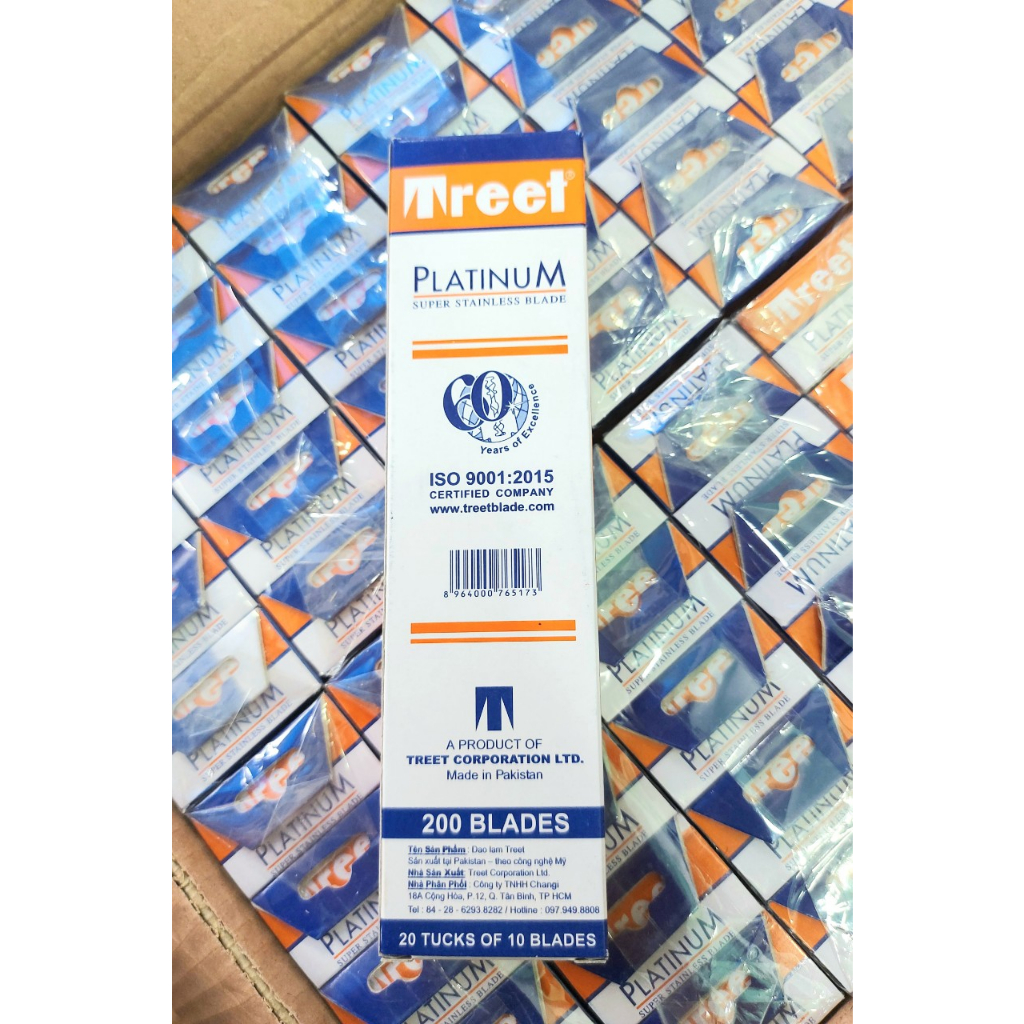 Vỉ 200 lưỡi lam Treet Platinum Cam - Hộp lưỡi dao cạo Treet 200 lưỡi thép không gỉ