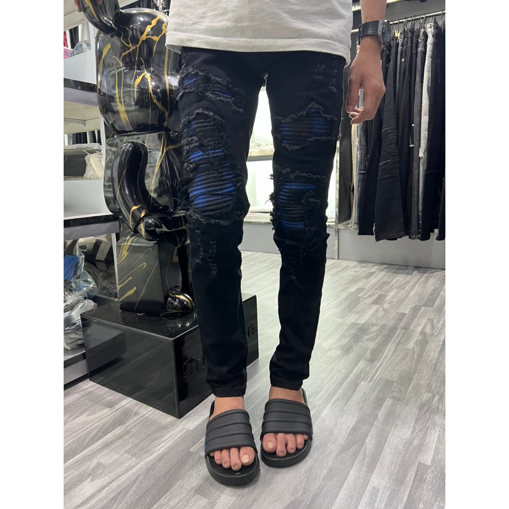 quần amiri đen vá vải xanh đen siêu hot ( ảnh thật + video)