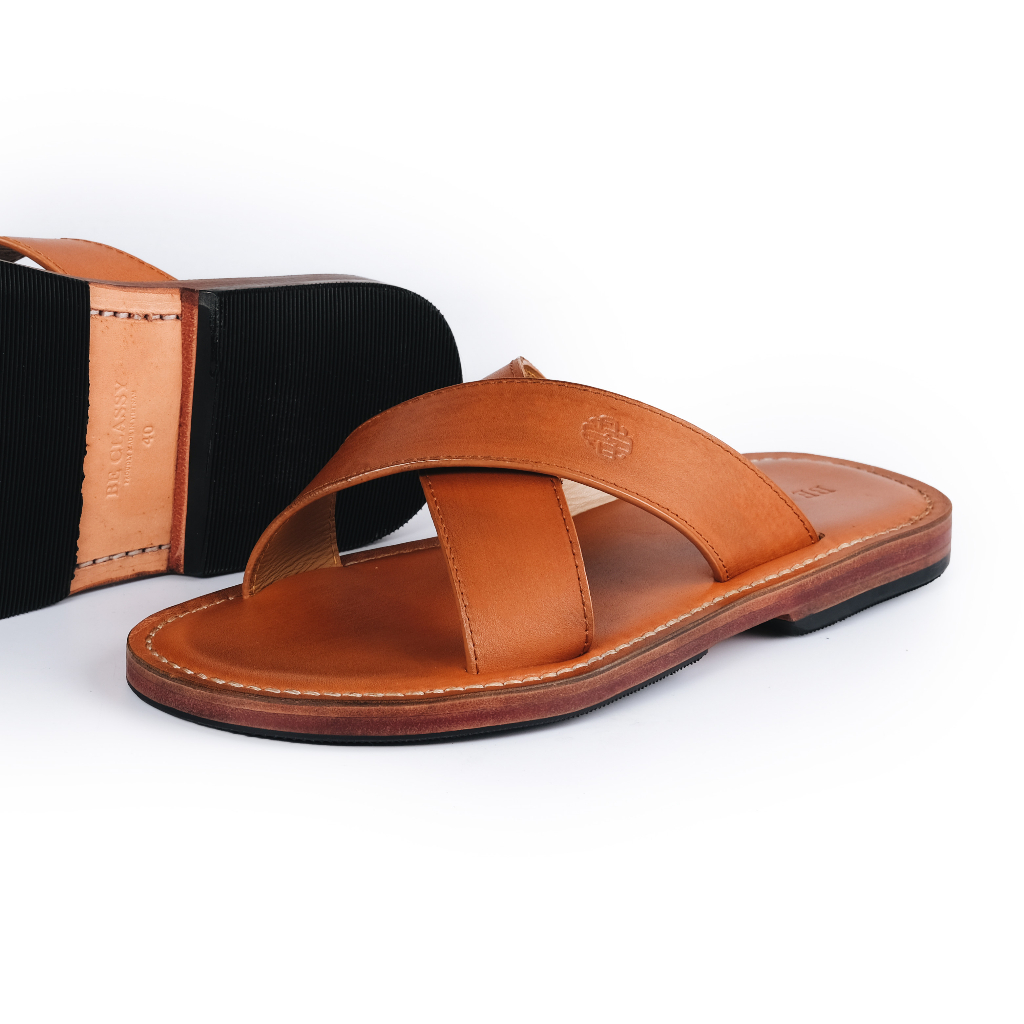 Dép nam quai chéo da bò thật, đế da KLASSY SLIDE SANDALS - SD14 - Thương hiệu Be Classy