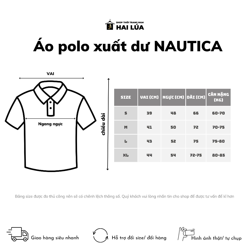 Áo polo nam xuất dư nautica có size từ 60kg-85kg