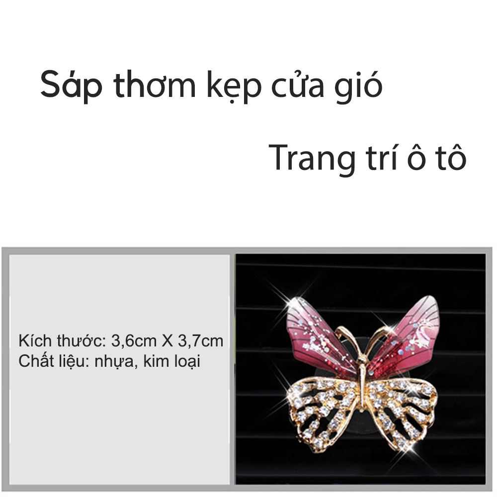 Sáp thơm kẹp cửa gió trang trí ô tô hình cánh bướm lấp lánh
