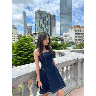 Váy bò 2 dây, váy đầm jean 2 dây dáng ngắn xoè khoét lưng | linly dress | secodee