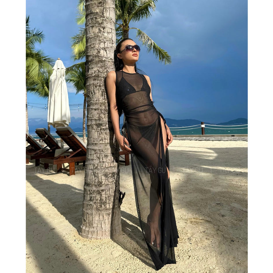 Đầm lưới dài voan xẻ phối bikini - Tây Gu - DT885