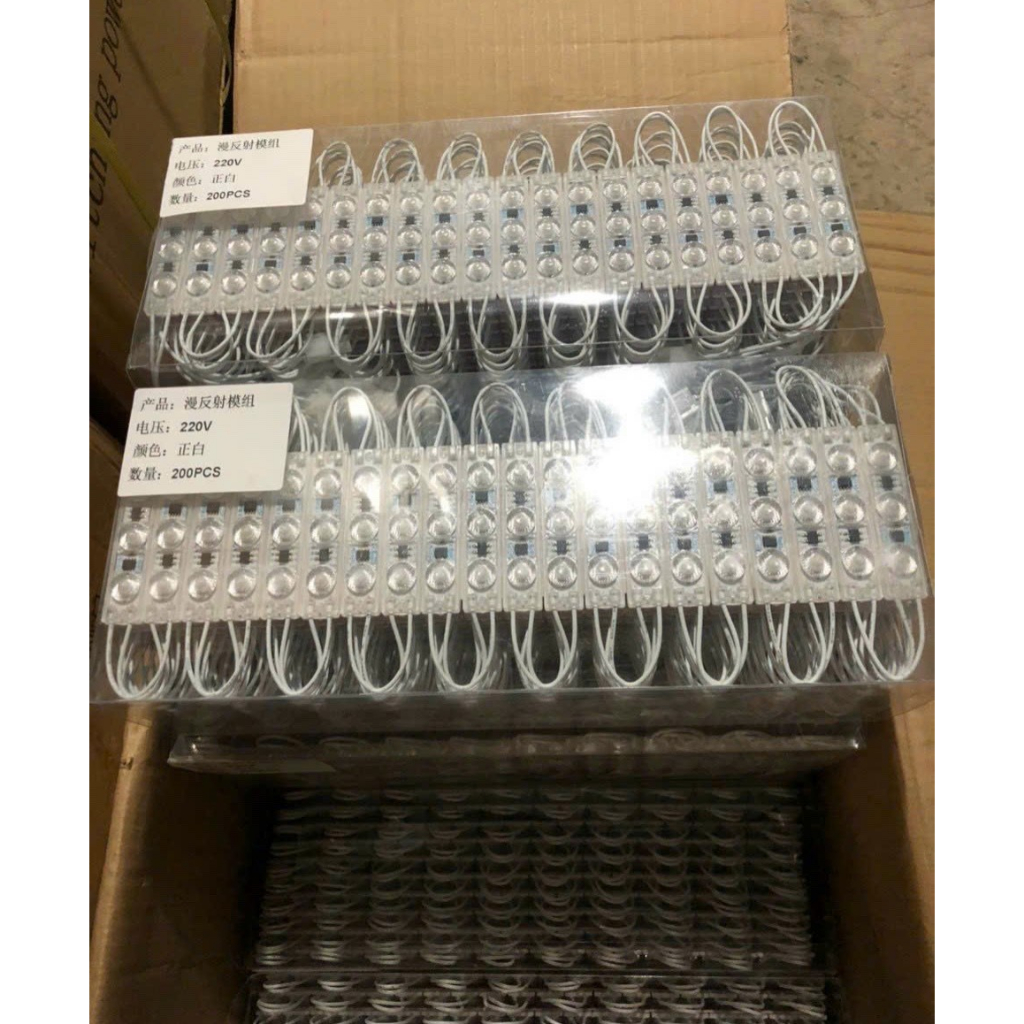 Thanh Led Module 3 bóng AC 220V siêu sáng, chống nước, màu trắng, vàng, dây 20 thanh 3 bóng