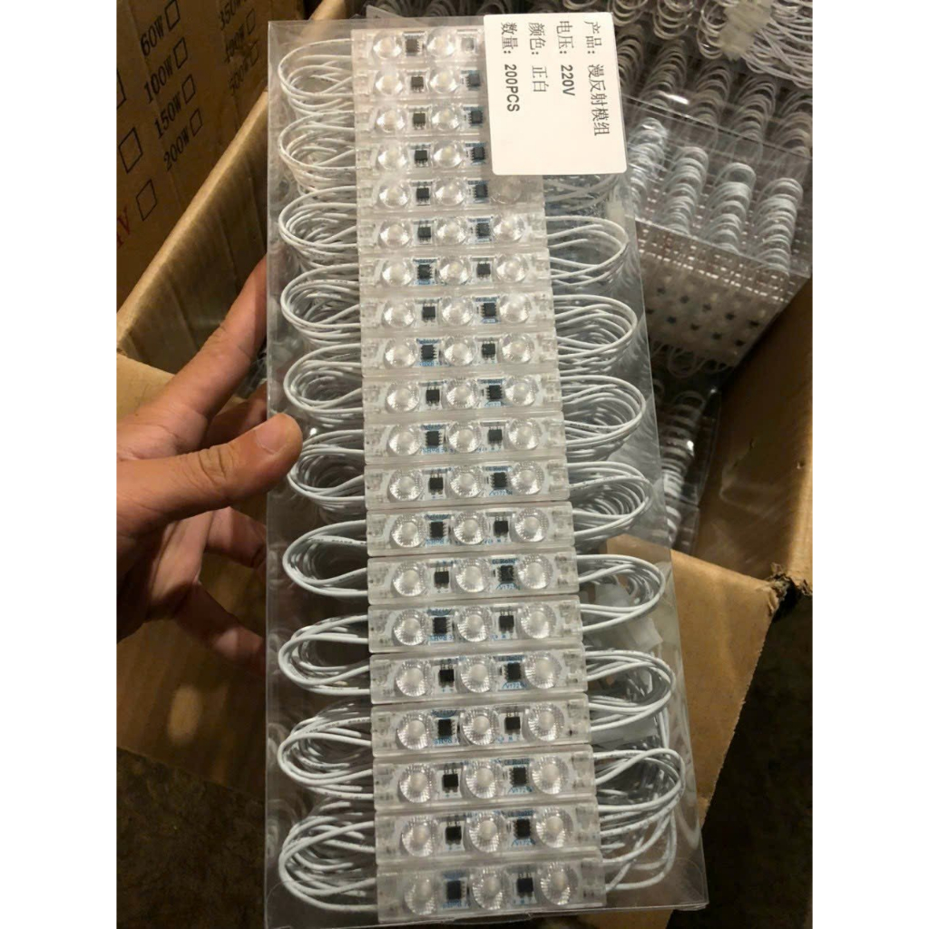 Thanh Led Module 3 bóng AC 220V siêu sáng, chống nước, màu trắng, vàng, dây 20 thanh 3 bóng