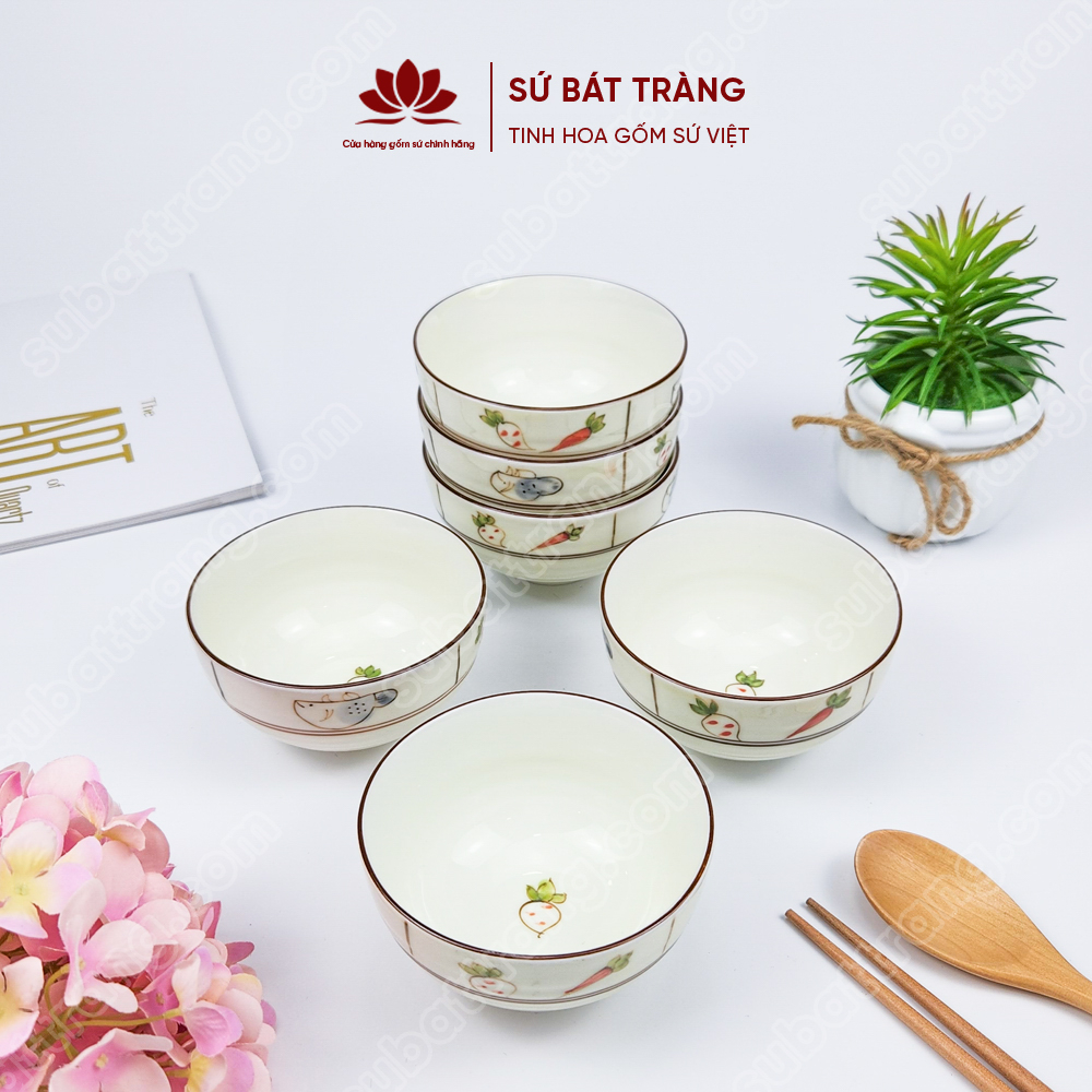 Bộ bát ăn cơm vẽ rau củ quả sứ Bát Tràng đẹp - Bộ 10 và 6 bát