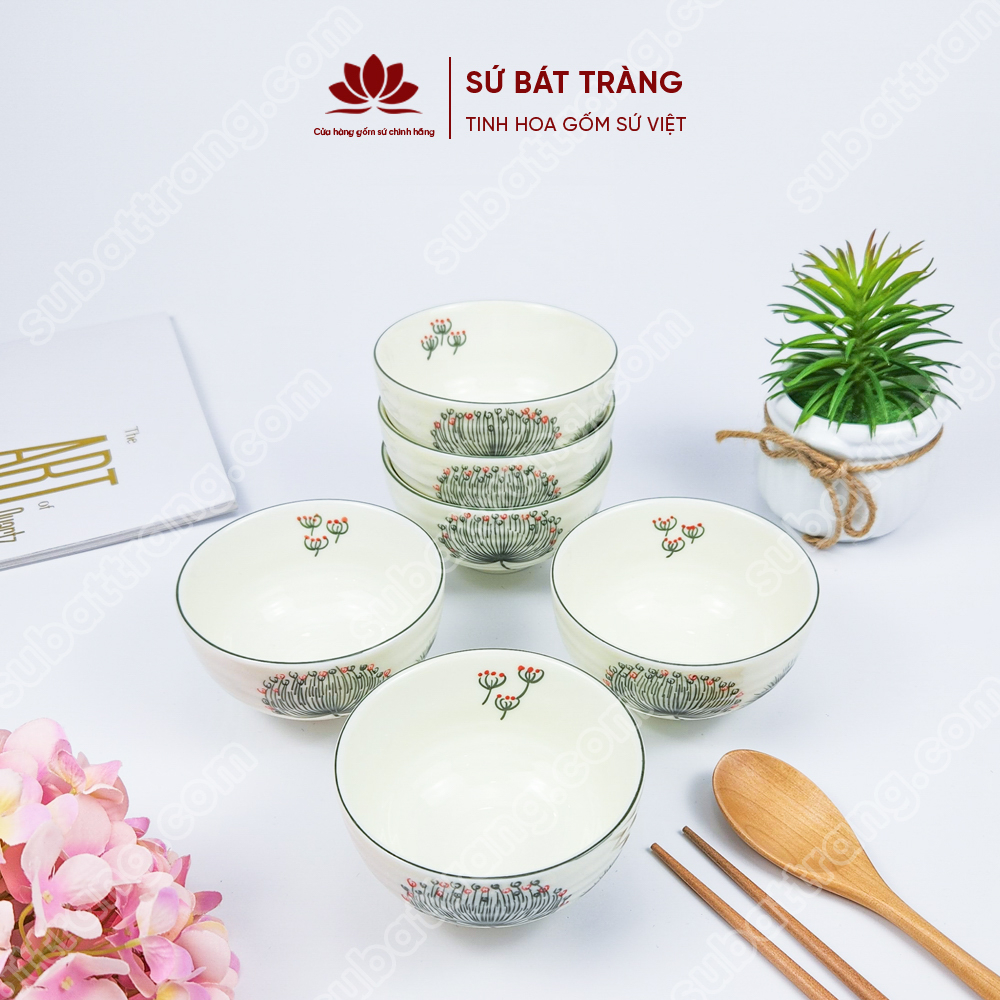 Bộ bát ăn cơm vẽ hoa bồ công anh sứ Bát Tràng đẹp - Bộ 10 và 6 bát