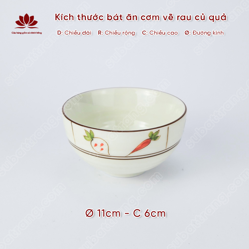 Bộ bát ăn cơm vẽ rau củ quả sứ Bát Tràng đẹp - Bộ 10 và 6 bát