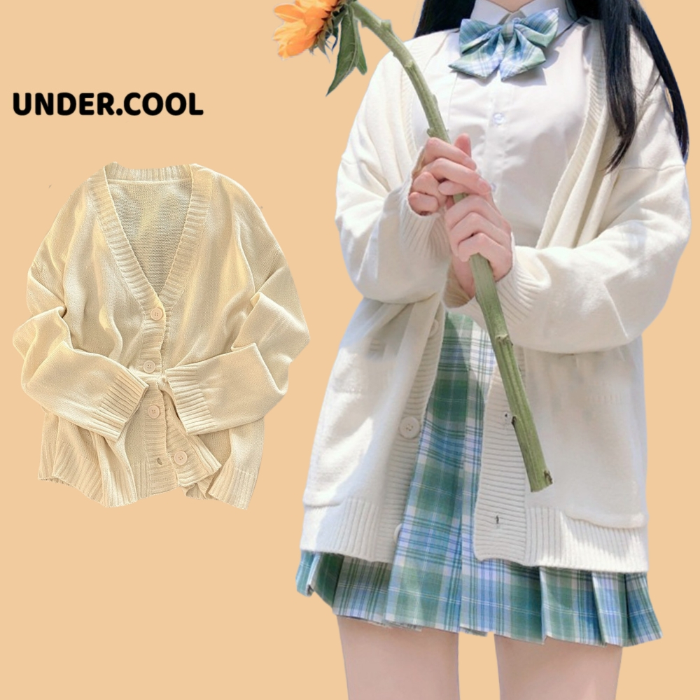 Áo Khoác Cardigan Len Thỏ Học Sinh UNDERCOOL Dáng dài Hàn Quốc Đà Lạt dáng basic form rộng