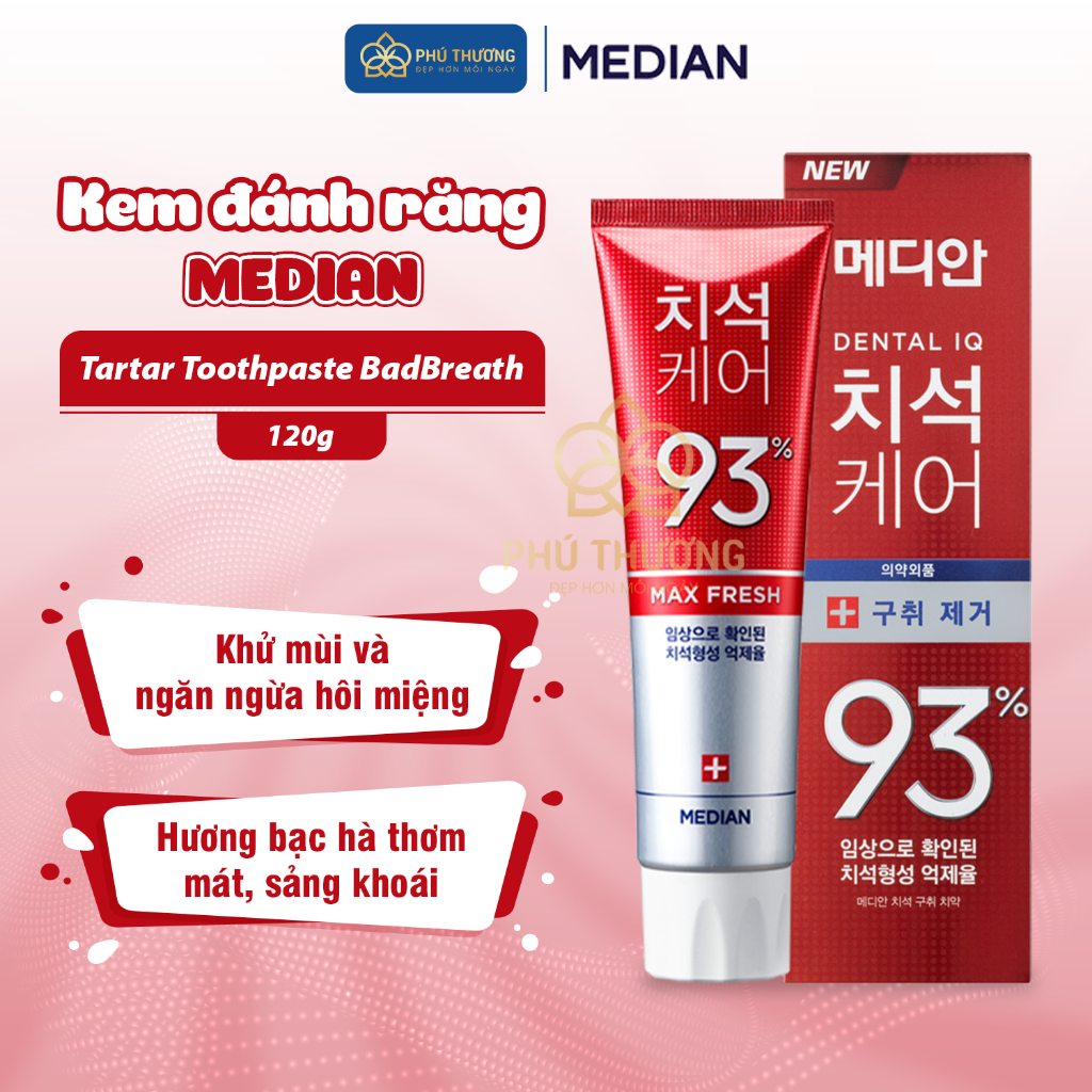 Kem đánh răng MEDIAN 93% giúp trắng răng, ngăn ngừa mảng bám, chống viêm lợi 120g