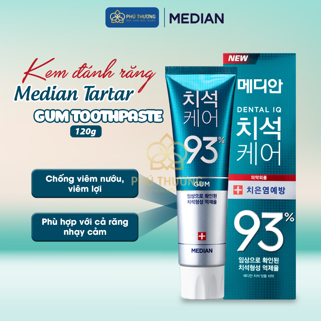 Kem đánh răng MEDIAN 93% giúp trắng răng, ngăn ngừa mảng bám, chống viêm lợi 120g