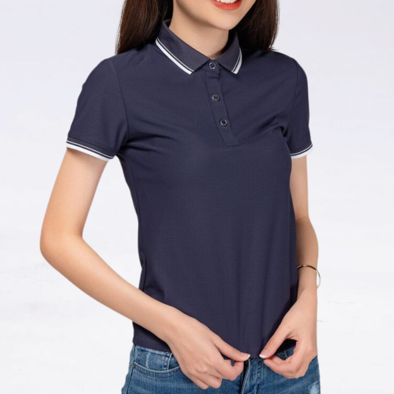 Áo Polo Nữ Ngắn Tay Cổ Bẻ Madela Phối Viền Kẻ Cao Cấp, Polo Nữ Tay Ngắn Phong Cách Công Sở Thanh Lịch
