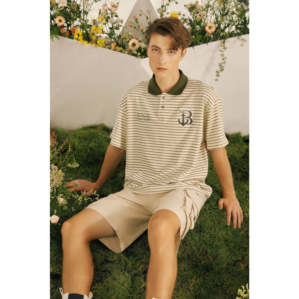 BLANKESPACE Áo Polo Tay Ngắn Nautical Polo Vải Cotton Thời Trang Nam Nữ Unisex