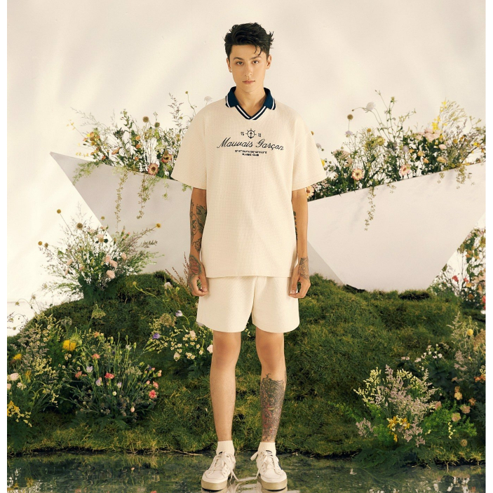BLANKESPACE Áo Polo Tay Ngắn Garcon Polo Vải Cotton Thời Trang Nam Nữ Unisex