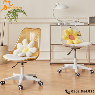 Ghế xoay nhựa trong suốt trang trí decor phòng có đệm nhiều màu, ghế xoay văn phòng cao cấp có thể điều chỉnh độ cao