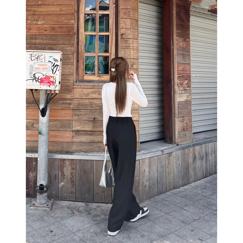 Quần tây nữ ống rộng màu đen, Best Seller là min - BLACK WIDE-LEG TROUSERS