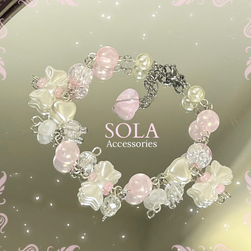 Vòng tay Y2K | Handmade | khoá thép không ghỉ nơ hồng