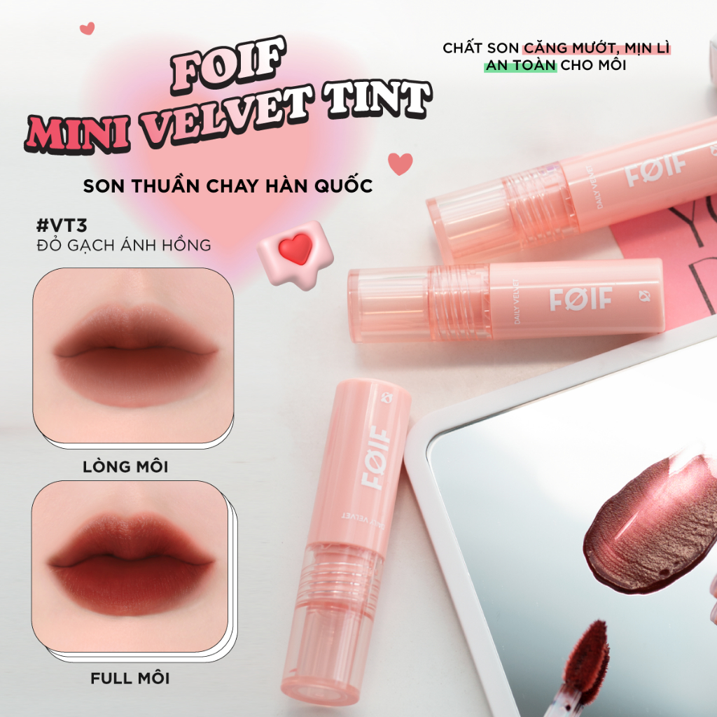 [FOIF by MERZY] Son Kem Lì Thuần Chay, Mịn Mượt Lâu Trôi Hàn Quốc FOIF Daily Velvet Tint 3g