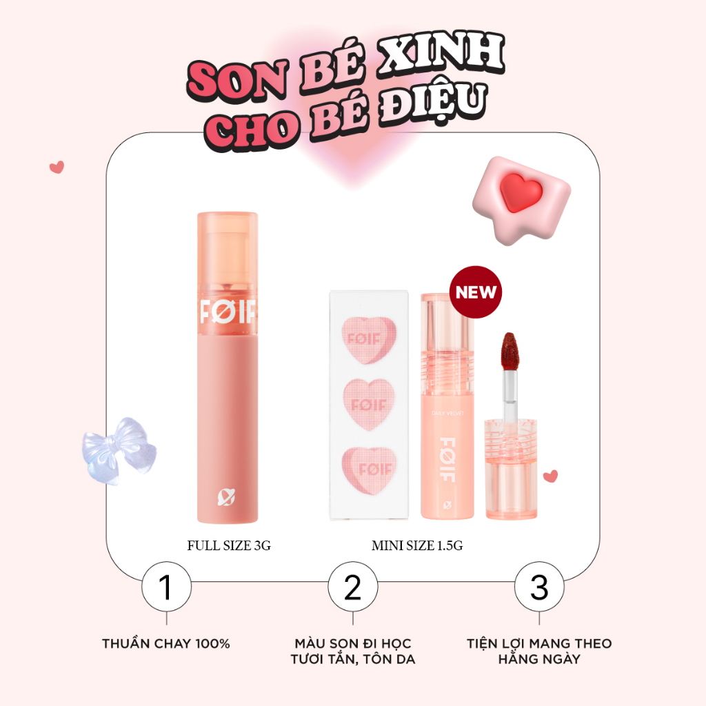 [FOIF by MERZY] Son Kem Lì Thuần Chay, Mịn Mượt Lâu Trôi Hàn Quốc FOIF Daily Velvet Tint 3g