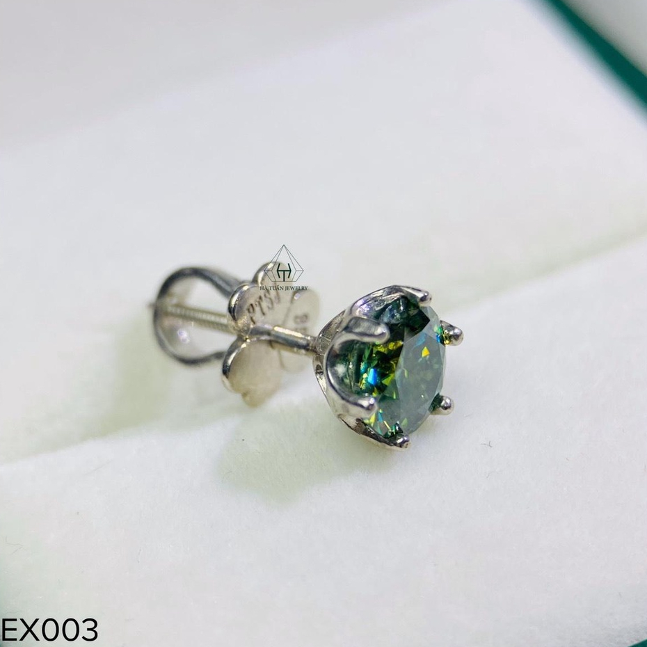 Bông tai Bạc nam nữ Moissanite xanh lá 57 giác 4-8mm EX003