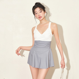 Bikini 1 mảnh liền thân inflachi dáng váy đồ bơi 2 dây cổ v dây đan lưng phối màu retro nổi bật 68118 h-3