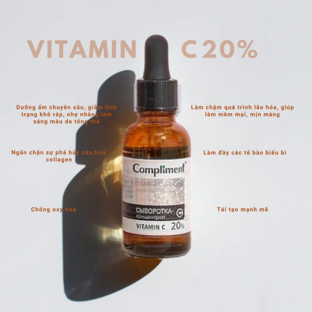Serum Compliment Vitamin C 20% dưỡng sáng mờ thâm làm chậm quá trình lão hóa 27ml