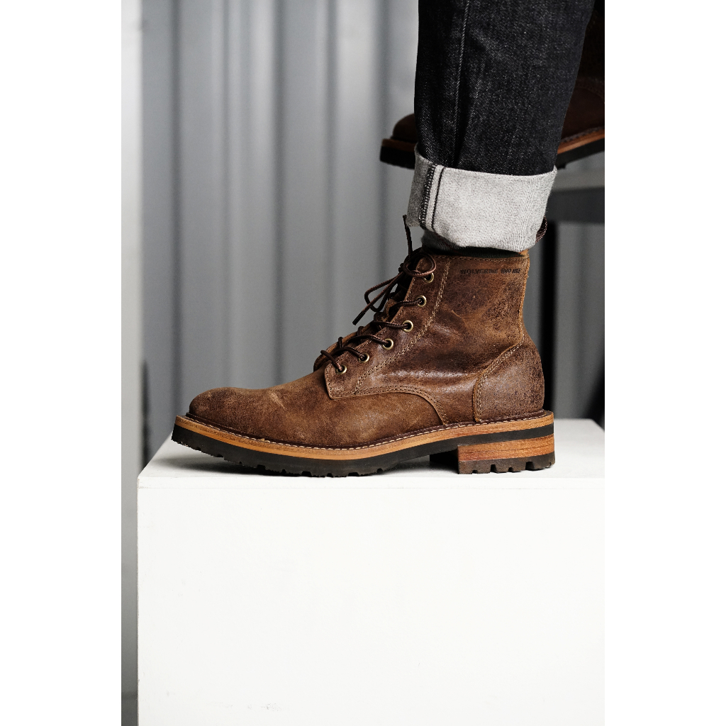 Giày nam cao cổ WOLVERINE ZIP màu nâu, boot nam phượt da bò sáp siêu bền TONKIN