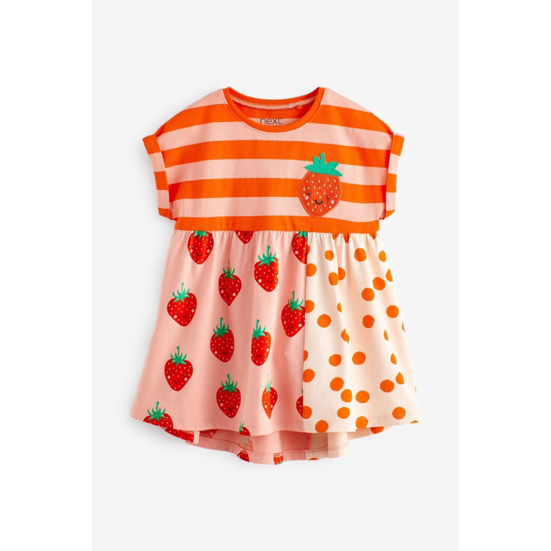 Đầm cam hoạ tiết dâu siu xinh cho bé iuu