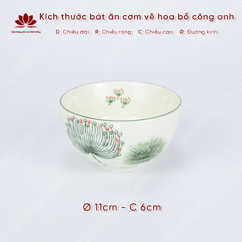 Bộ bát ăn cơm vẽ hoa bồ công anh sứ Bát Tràng đẹp - Bộ 10 và 6 bát