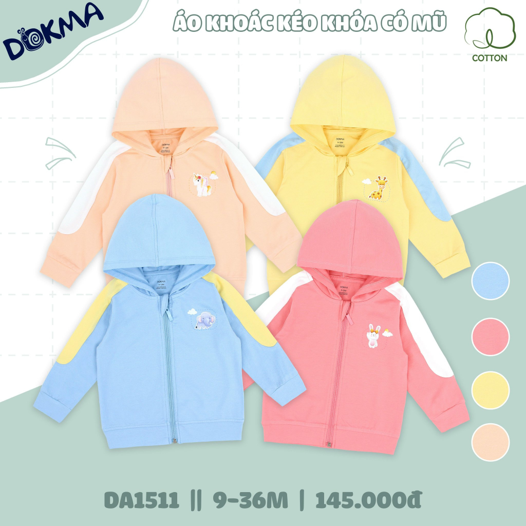 Áo Khoác Mũ kéo Khóa JUDOBY Vải Modal gỗ sồi, DOKMA Vải Cotton Cho Bé từ 6-24 Tháng