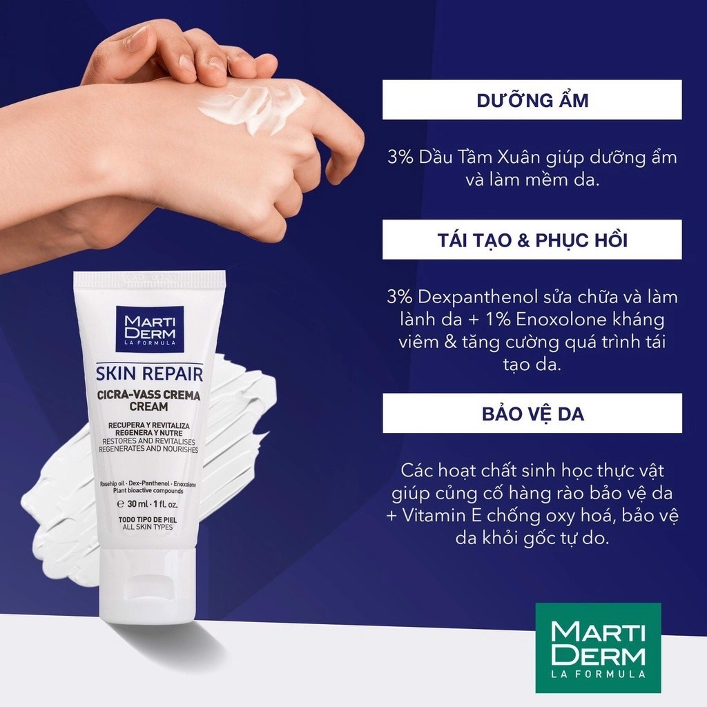 Kem Dưỡng MartiDerm Skin Repair Cicra Vass Cream 30ml Giúp Tái Tạo & Phục Hồi Làn Da Tổn Thương