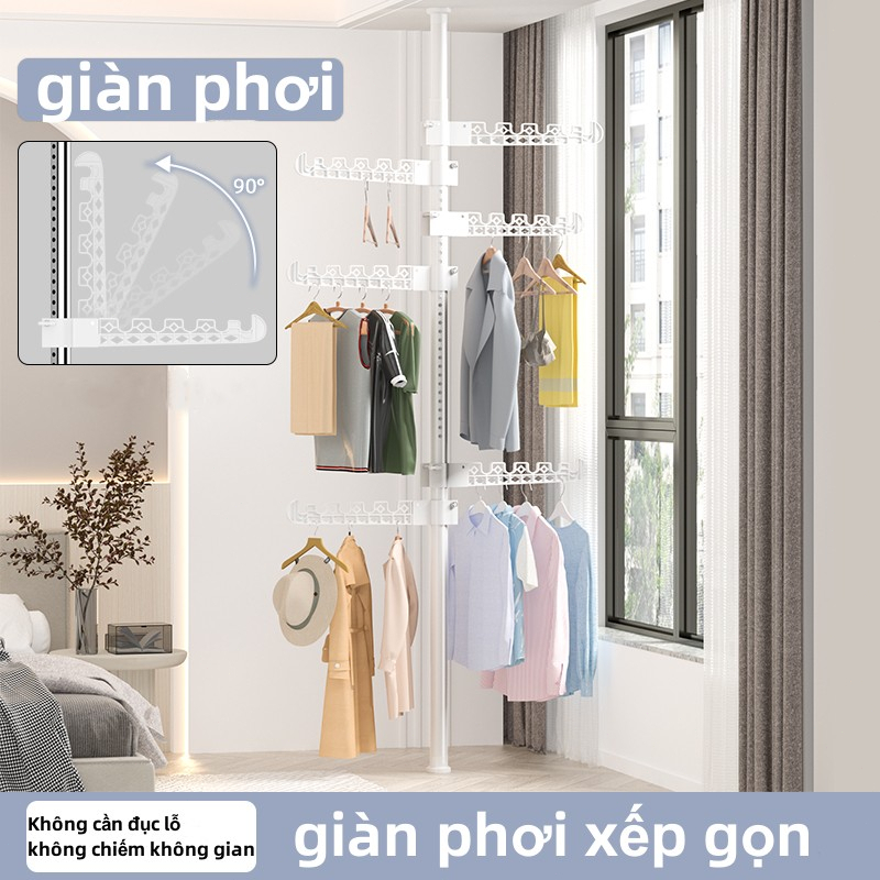 GkSooK ⭐ Thanh phơi quần áo có thể thu vào, Giá Treo Quần Áo Bằng, không cần đục lỗ, có thể thu vào để điều chỉnh độ cao