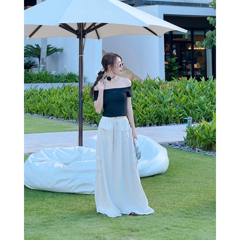 Ruly.studio - Chân váy Linen dày form dài be