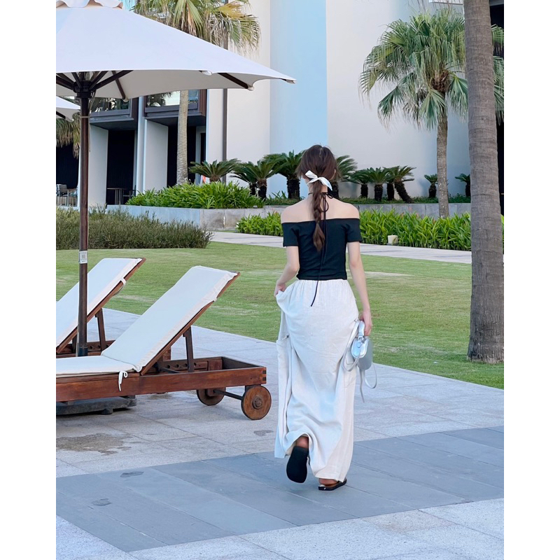 Ruly.studio - Chân váy Linen dày form dài be