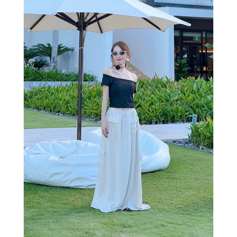 Ruly.studio - Chân váy Linen dày form dài be