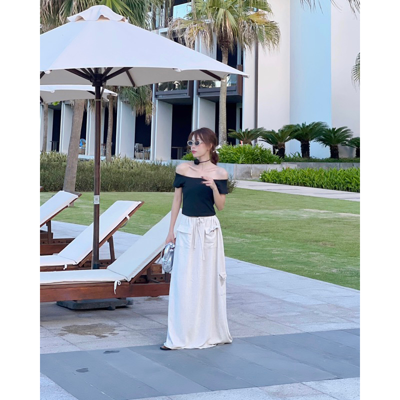 Ruly.studio - Chân váy Linen dày form dài be