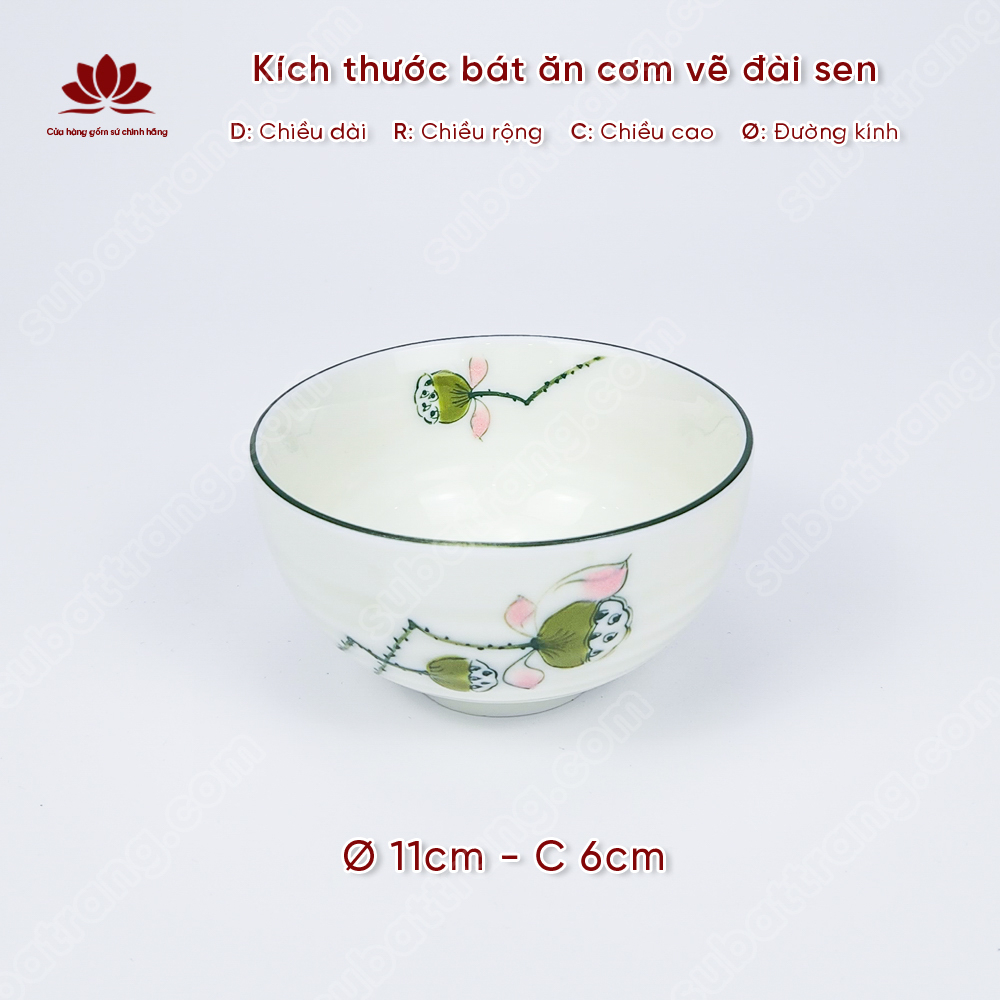 Bộ bát ăn cơm vẽ đài sen sứ Bát Tràng đẹp - Bộ 10 và 6 bát
