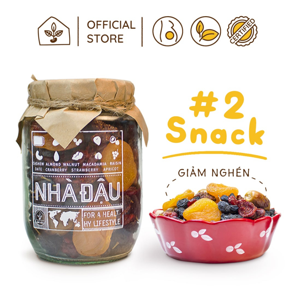 Trái cây sấy lạnh hũ mix 5 loại quả nhập khẩu không tẩm ướp đường, ăn vặt giảm cân 300g | Nhà Đậu Healthy Food | 5