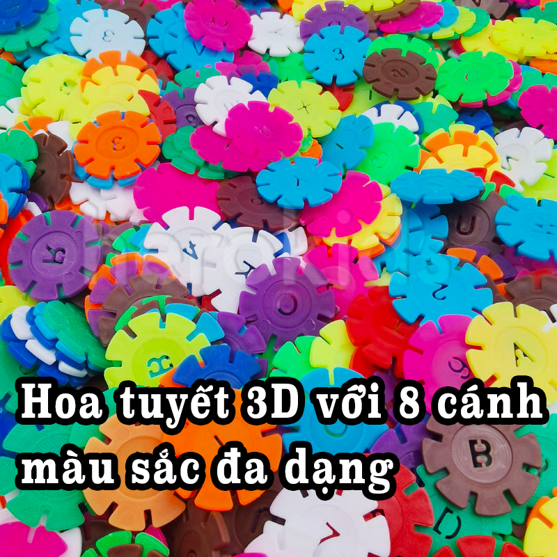 Đồ chơi xếp hình bông hoa tuyết có chữ và số cho bé, bộ lắp ráp hoa tuyết giúp phát triển trí thông minh