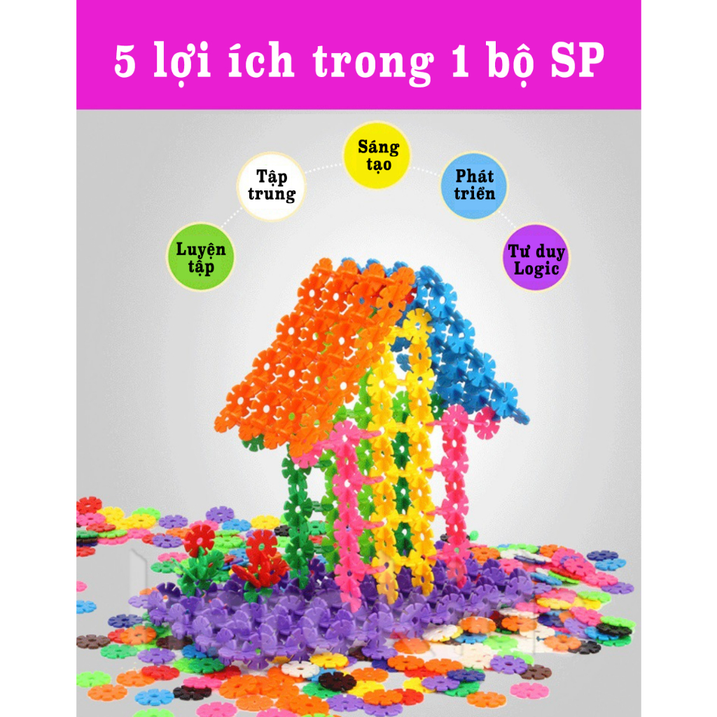 Đồ chơi xếp hình bông hoa tuyết có chữ và số cho bé, bộ lắp ráp hoa tuyết giúp phát triển trí thông minh