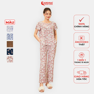 Đồ Bộ Nữ 𝐂𝐀𝐑𝐃𝐈𝐍𝐀 Chất Lanh Tre Cao Cấp Áo Cộc Tay Cổ Thuyền Họa Tiết Trẻ Trung 3LF11