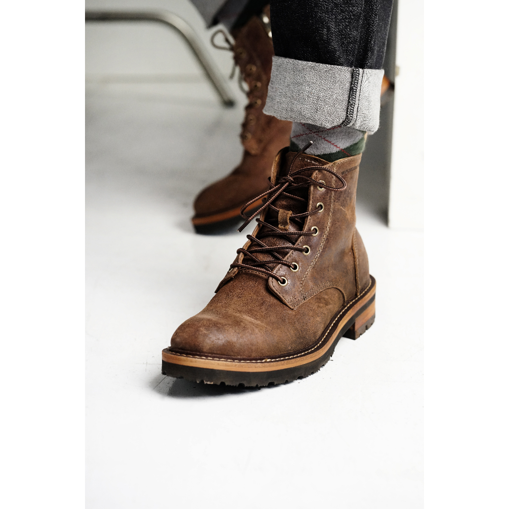 Giày nam cao cổ WOLVERINE ZIP màu nâu, boot nam phượt da bò sáp siêu bền TONKIN