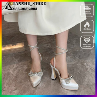 Cao gót phối mũi nhọn phối dây đá nơ