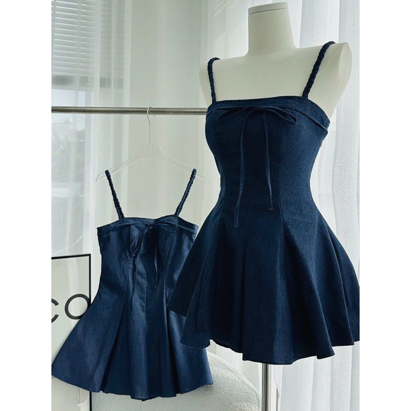 Đầm 2 dây xanh nơ ngực - Chitchitstore