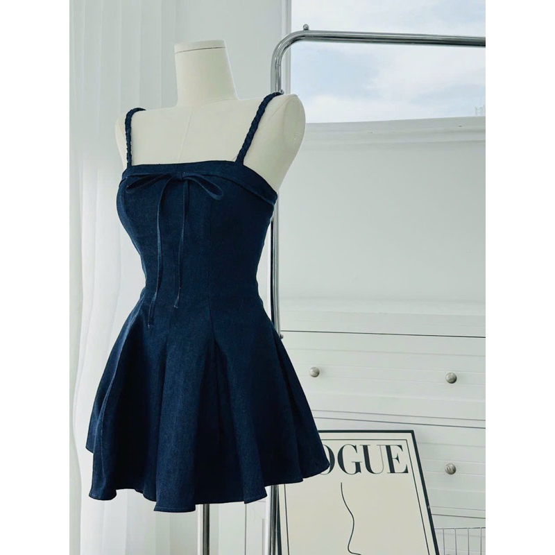 Đầm 2 dây xanh nơ ngực - Chitchitstore