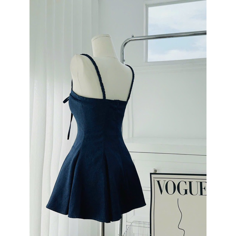 Đầm 2 dây xanh nơ ngực - Chitchitstore